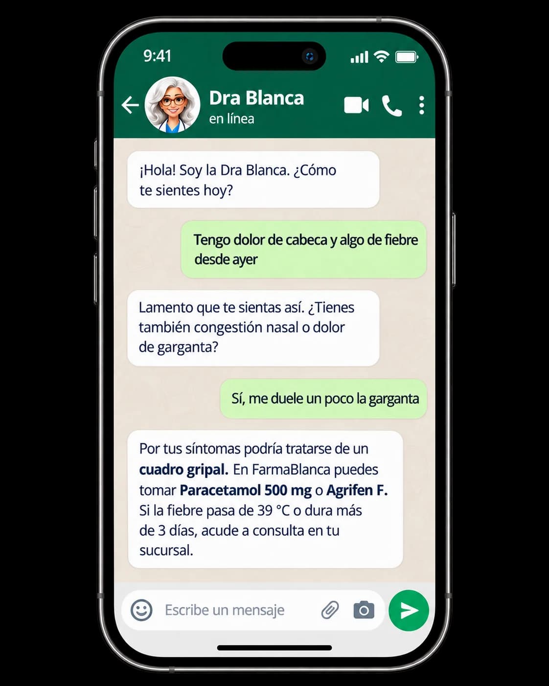 Chat con la Dra Blanca en WhatsApp