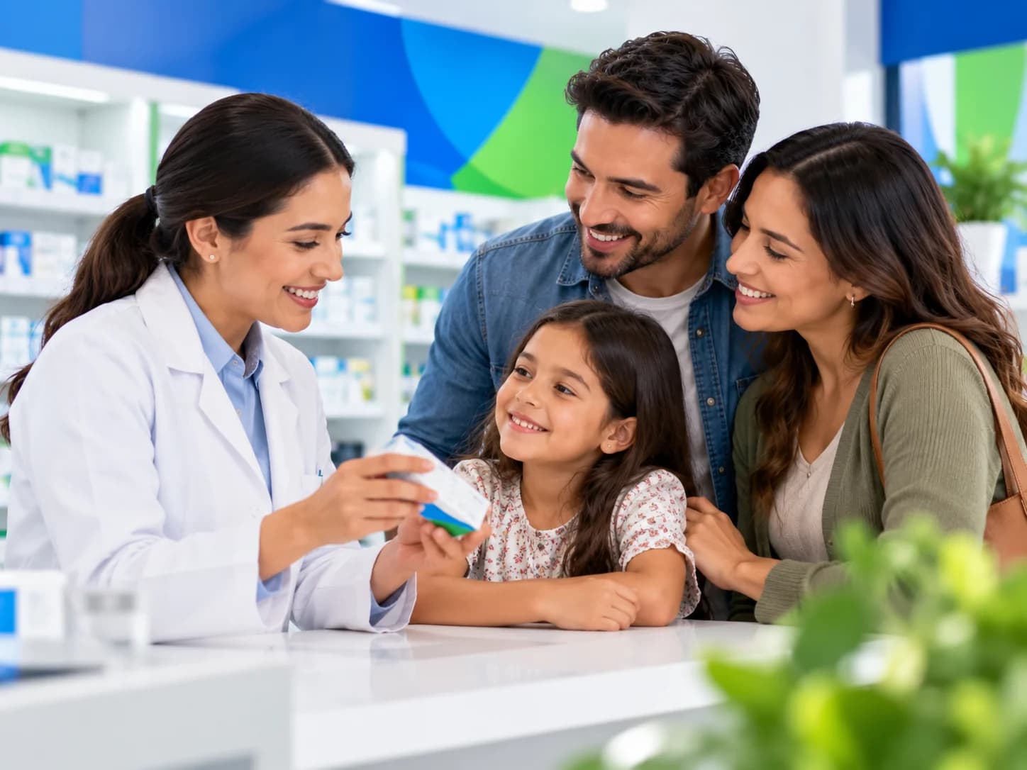 Farmacéutica FarmaBlanca orientando a una familia