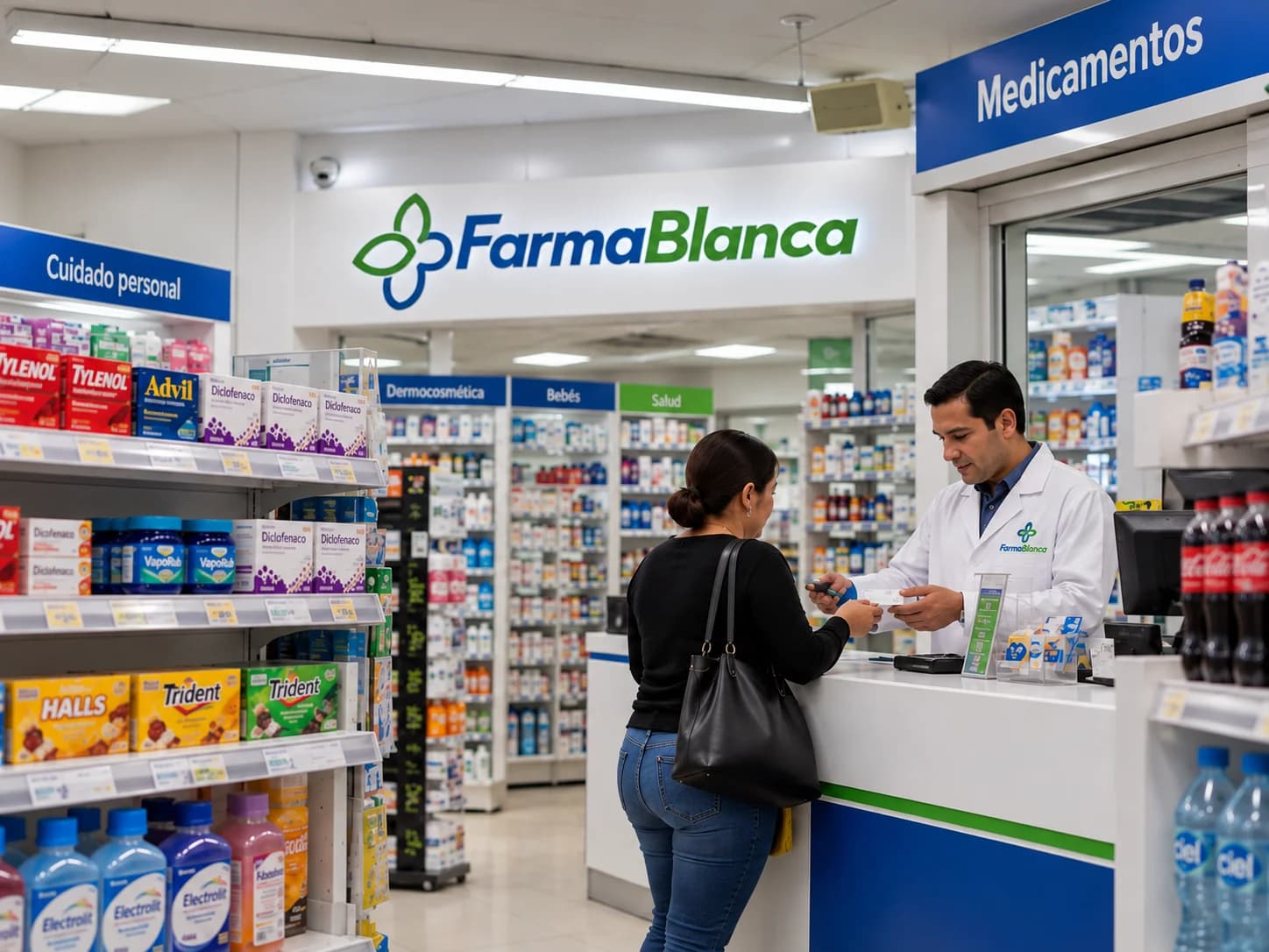 Interior de una farmacia FarmaBlanca